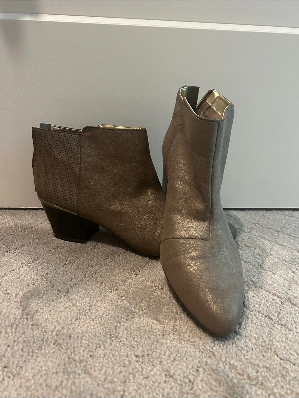 Jennifer Lopez Taupe Suede Ankle Booties with Block Heel